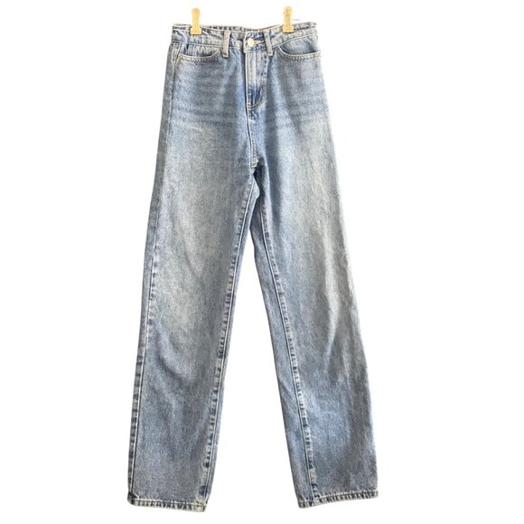 Stonewash Blue Denim Jeans High Waist Straight Leg 5 Pocket Tall Women NO TAG S - Picture 1 of 14